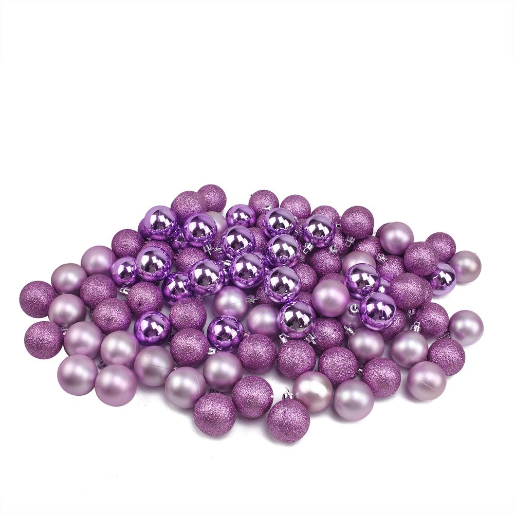 96ct Purple Shatterproof 4-Finish Christmas Ball Ornaments 1.5" (40mm). Picture 1