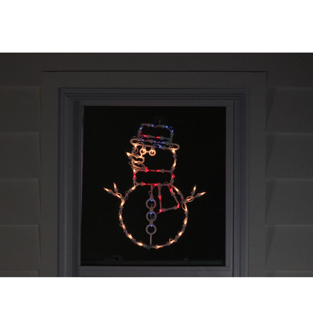 18" Red and Blue Lighted Snowman Christmas Window Silhouette Decoration. Picture 3