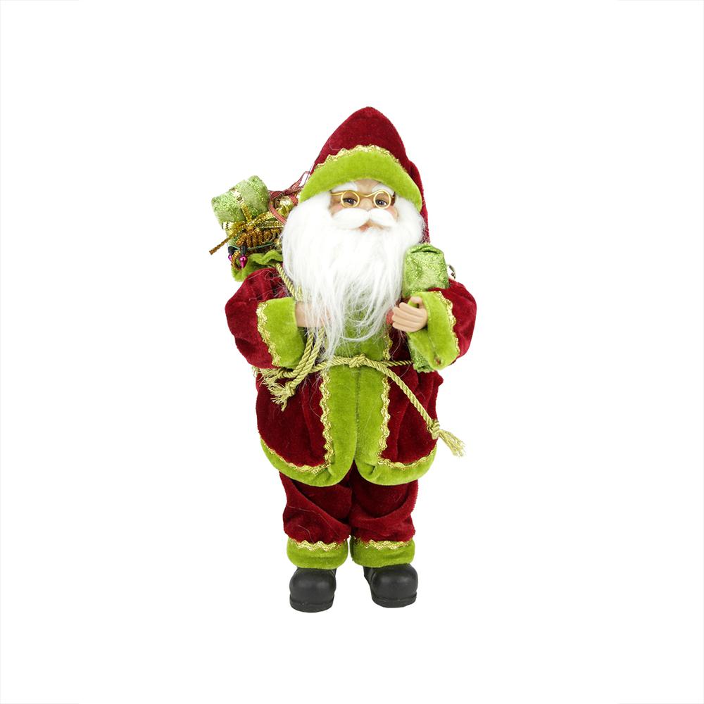 12" Red and Green Santa Claus with Gift Bag Christmas Figure. Picture 1