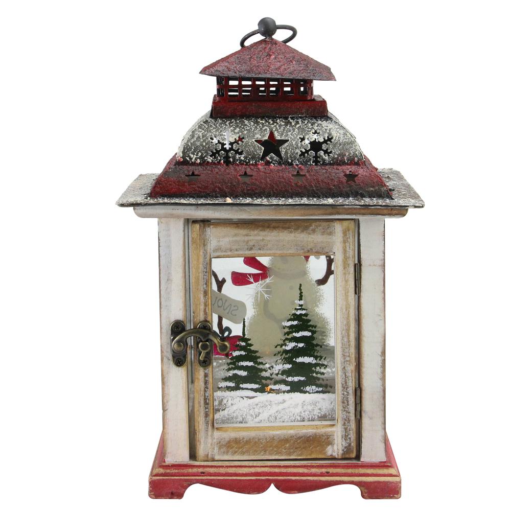 11.75" White and Red Snowman Christmas Candle Lantern. Picture 2