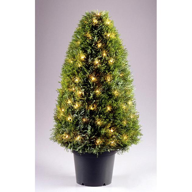 42" Pre-Lit Artificial Potted Upright Juniper Tree - 100 Clear Lights. Picture 1