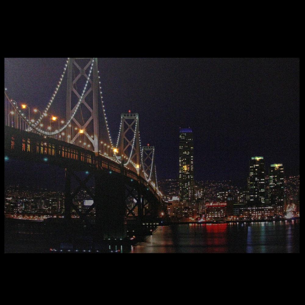 LED Lighted San Francisco Oakland Bay Bridge Canvas Wall Art 15.75" x 23.5". Picture 2