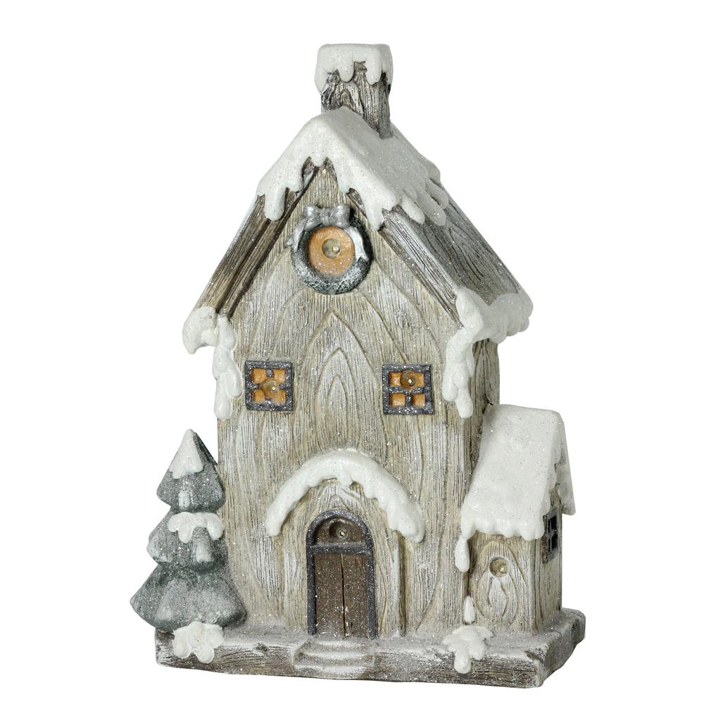 19" Gray and Brown LED Lighted Rustic House Christmas Decoration. The main picture.