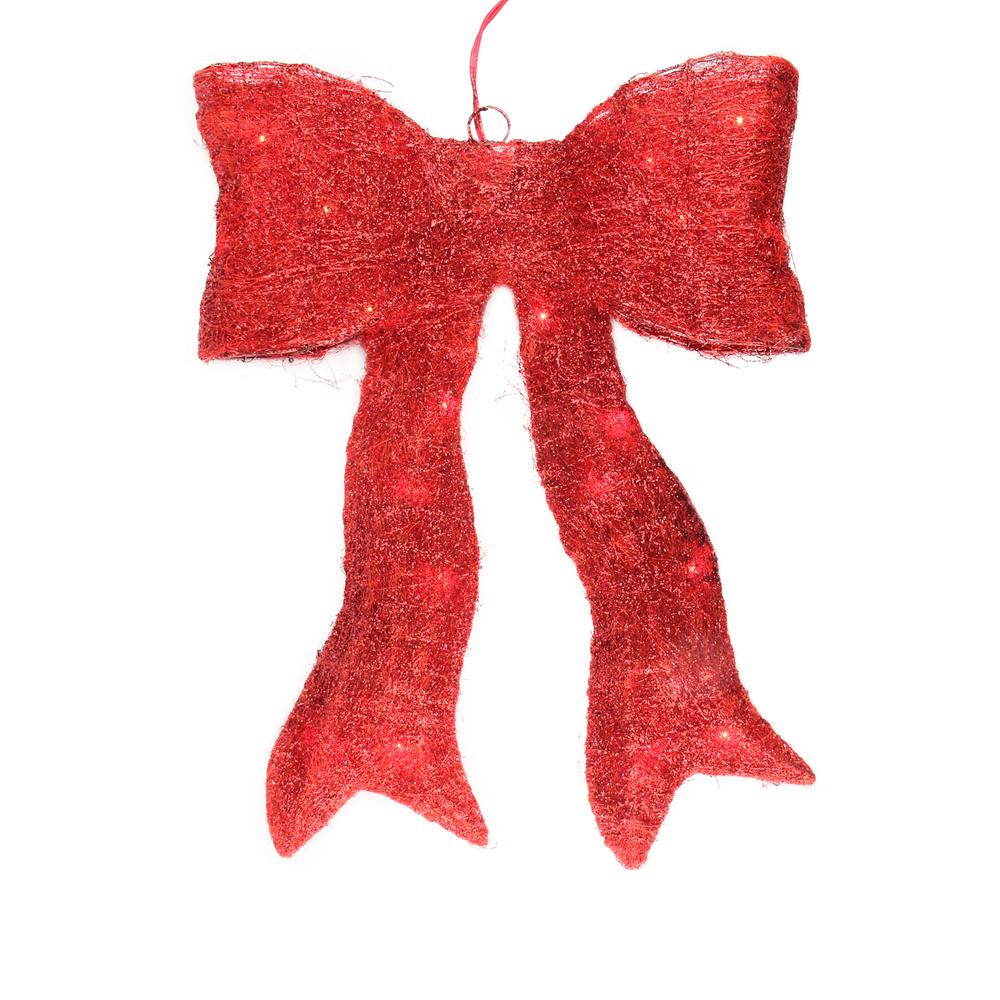 24" Sparkling Red Lighted Sisal Bow Christmas Outdoor Decoration. Picture 1