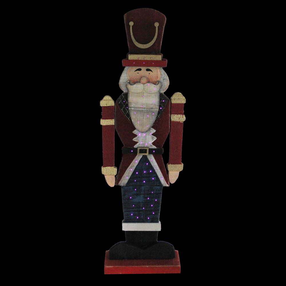 21" Red and Blue Painted Wooden Standing LED Nutcracker. Picture 2