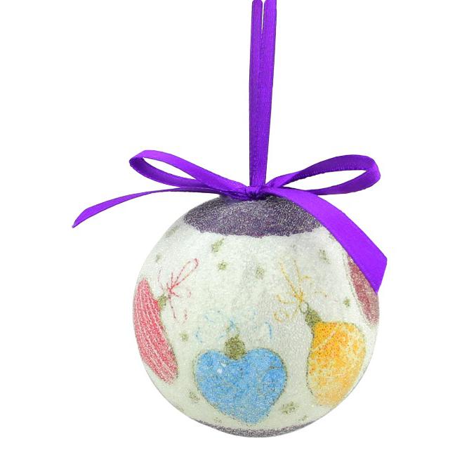 8pc Purple and White Decoupage Shatterproof Christmas Ball Ornaments 2.25" (57mm). Picture 2