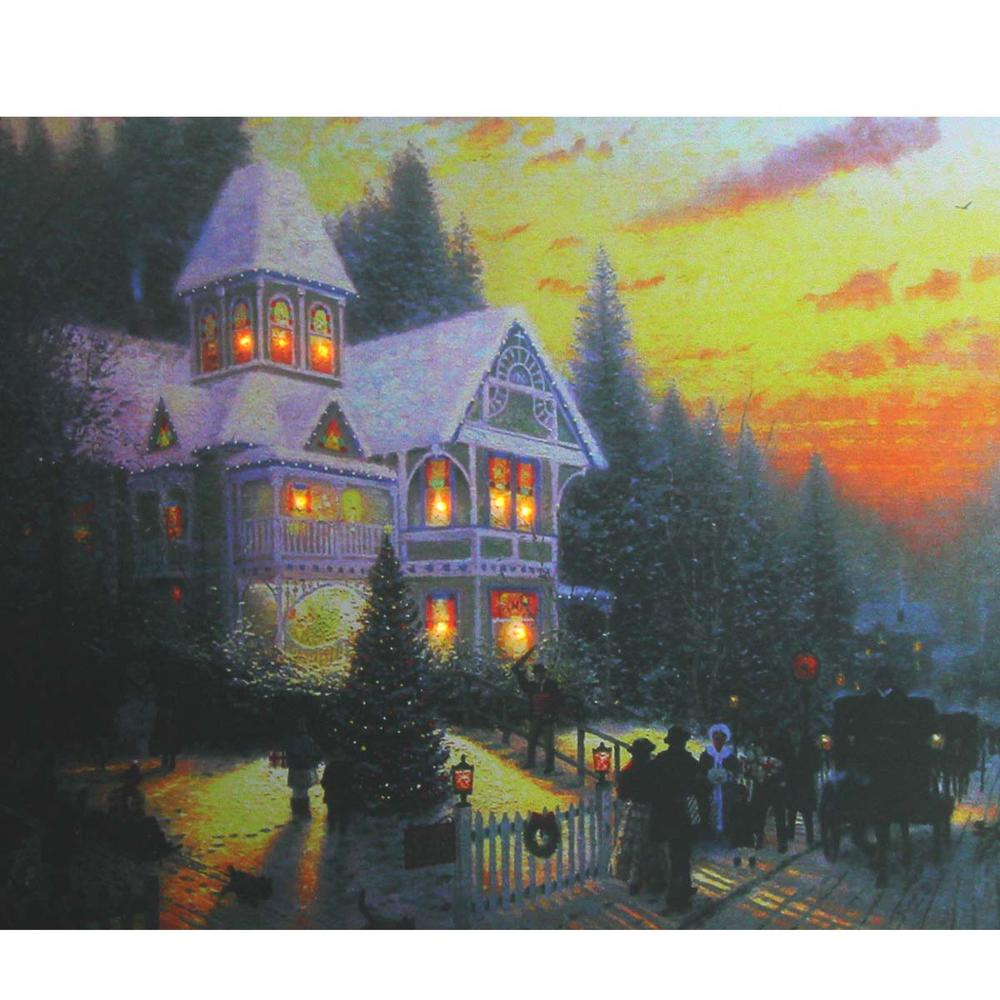 LED Lighted Victorian Christmas at Sunset Canvas Wall Art 15.75" x 19.5". Picture 2