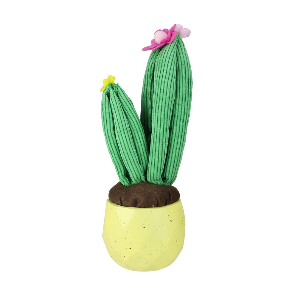 10.5" Green and Yellow Potted Artificial Plush Dual Cactus Tabletop Decor. Picture 2