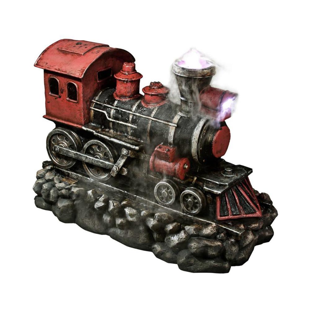 38" LED Red and Black Vintage Locomotive Train Outdoor Garden Water Fountain. Picture 2