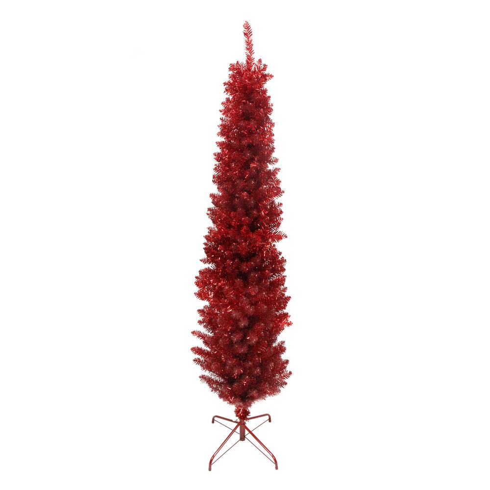6' Pencil Red Tinsel Artificial Christmas Tree - Unlit. Picture 1
