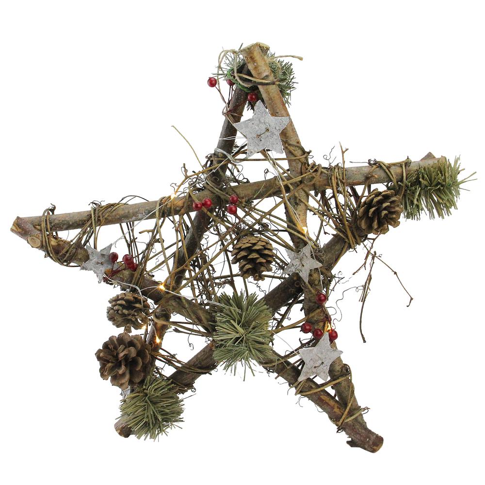 15.75" Brown and Green Star with Rustic Twigs Christmas Ornament. Picture 1