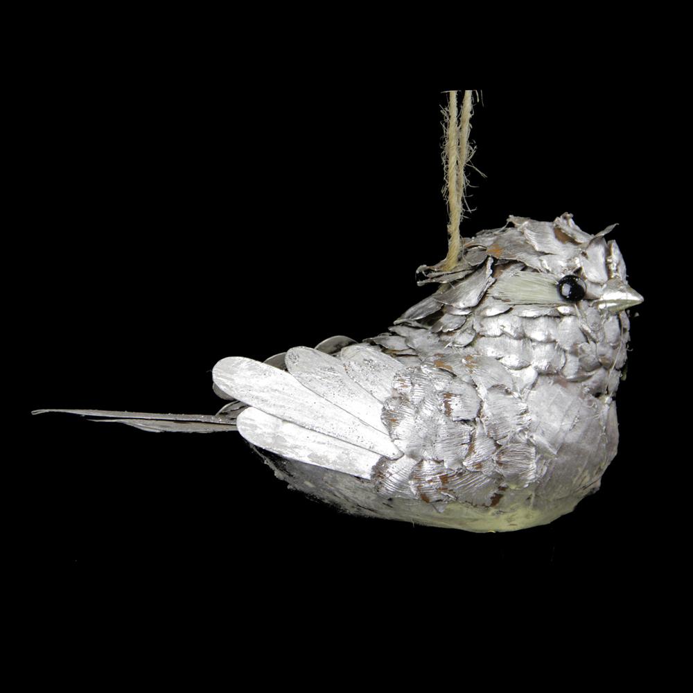 8" Silver Glittered Pine Cone Bird Christmas Ornament. Picture 1