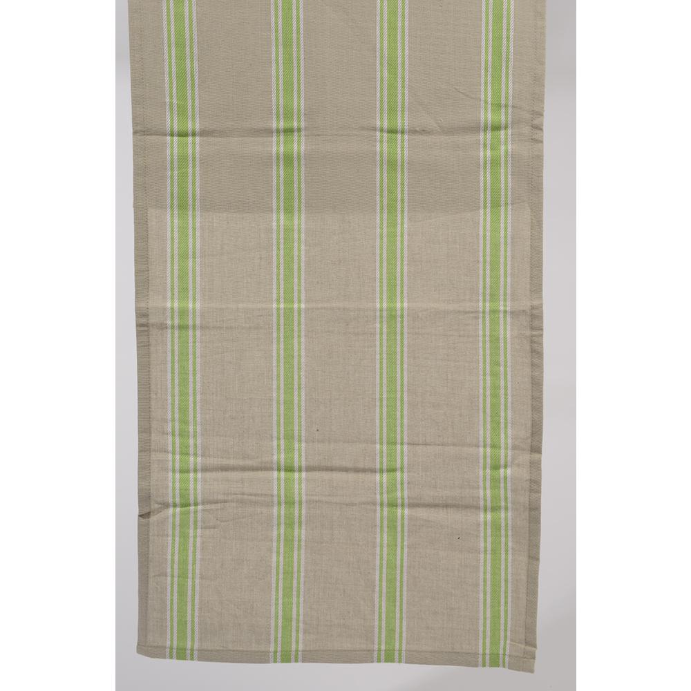 55" x 15.75" Naturelle et Terreuse Brown  White and Green Striped Table Runner. Picture 1