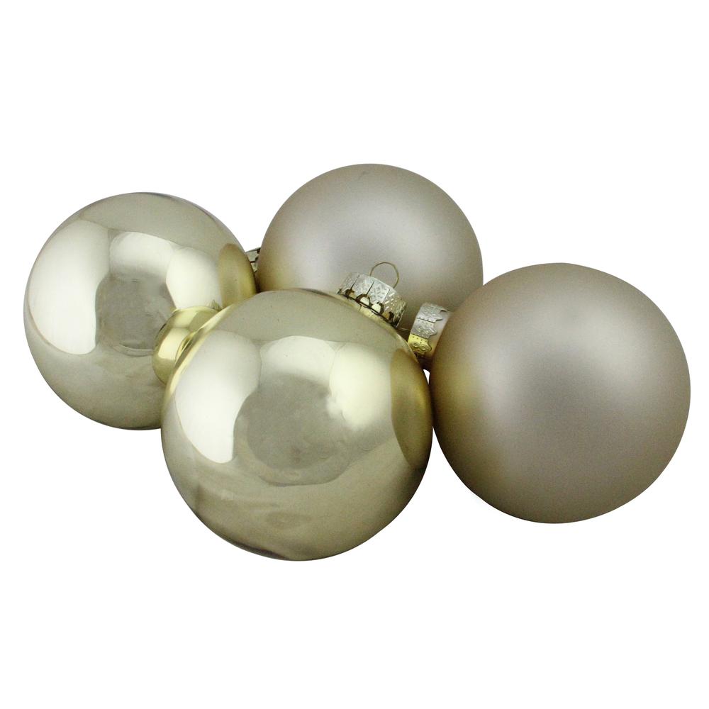 4ct Champagne Gold 2-Finish Glass Christmas Ball Ornaments 4" (100mm). Picture 1