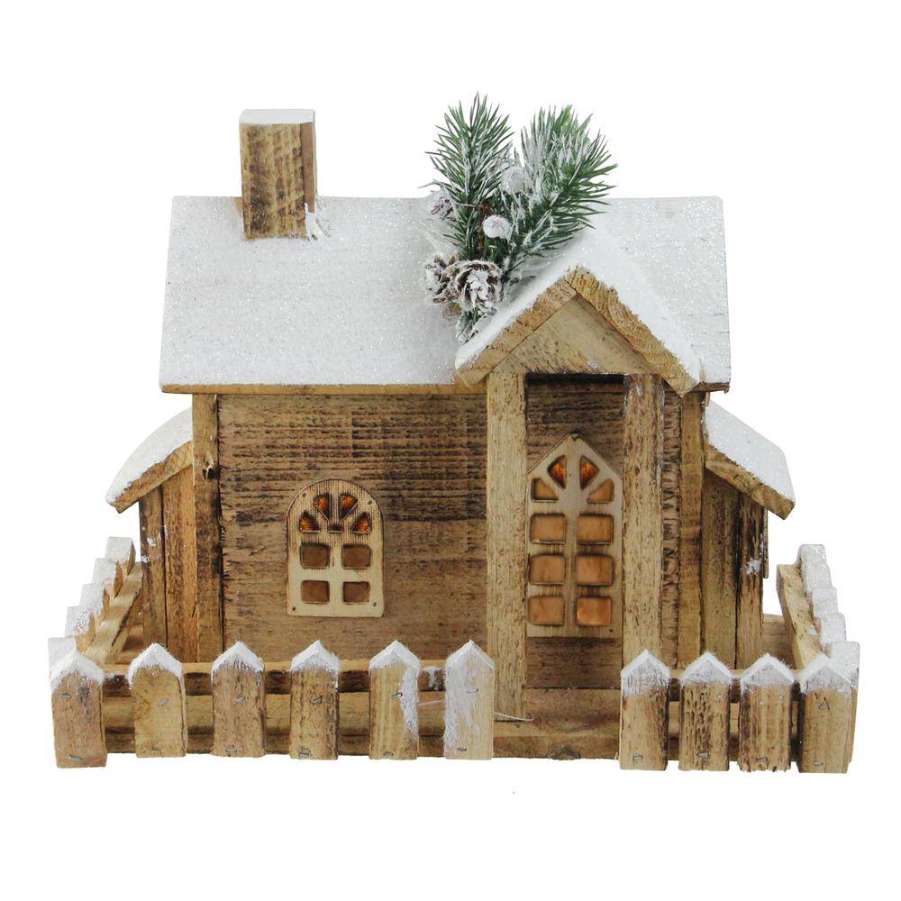 12" LED Lighted Snowy Rustic Cabin Christmas Decoration. Picture 1