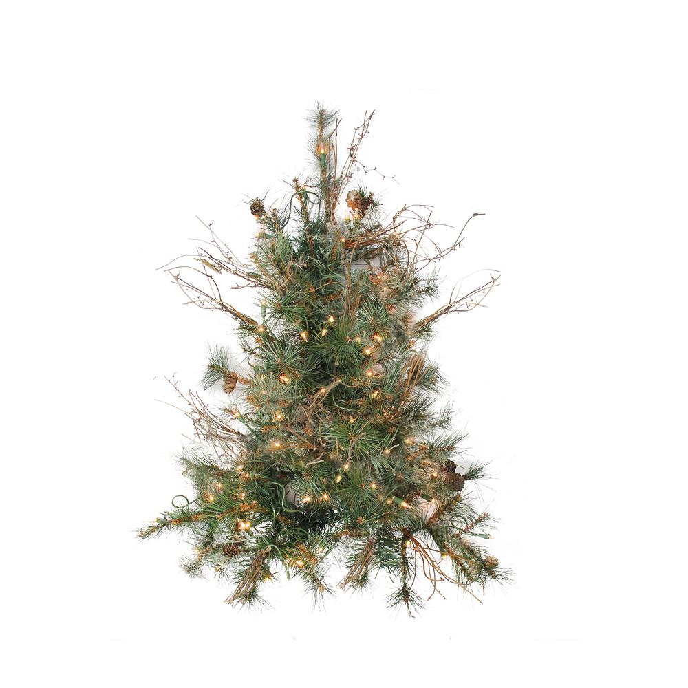 2' Pre-Lit Country Mixed Pine Artificial Christmas Wall Tree - Clear Lights. Picture 1