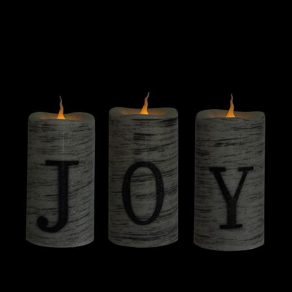 Set of 3 Battery Operated JOY Christmas LED Flame-Less Candles 6". Picture 4