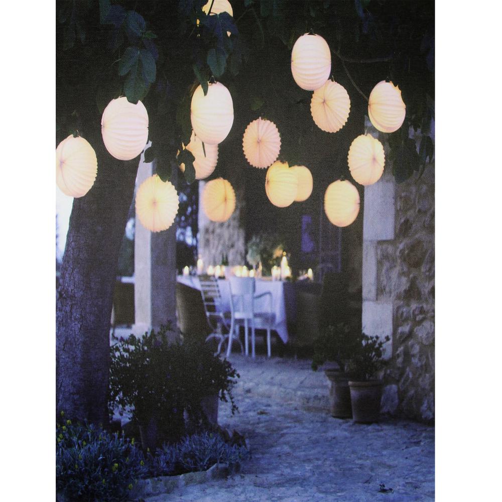 LED Lighted Flickering Garden Party Chinese Lanterns Canvas Wall Art 11.75" x 15.75". Picture 1