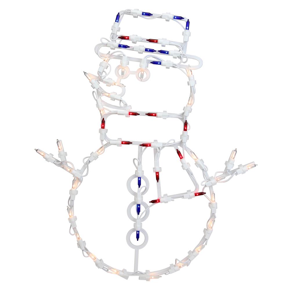 18" Red and Blue Lighted Snowman Christmas Window Silhouette Decoration. Picture 1