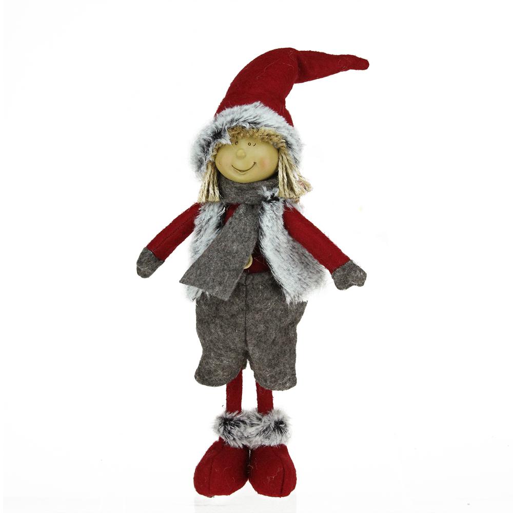 13.5" Young Boy Gnome in Faux Fur Vest Christmas Tabletop Decoration. Picture 1