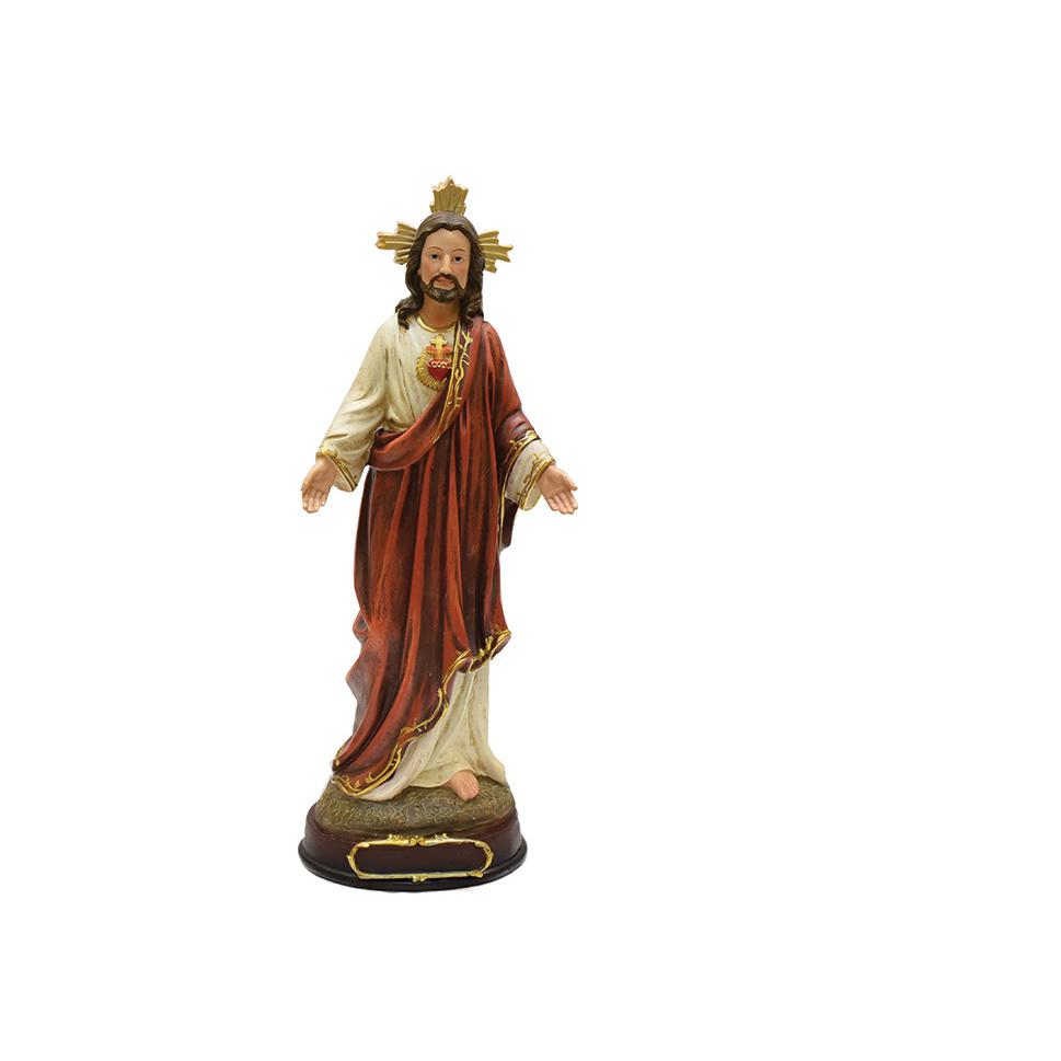 12" Ivory and Brown Sacred Heart of Jesus Religious Christmas Tabletop Figurine. Picture 1