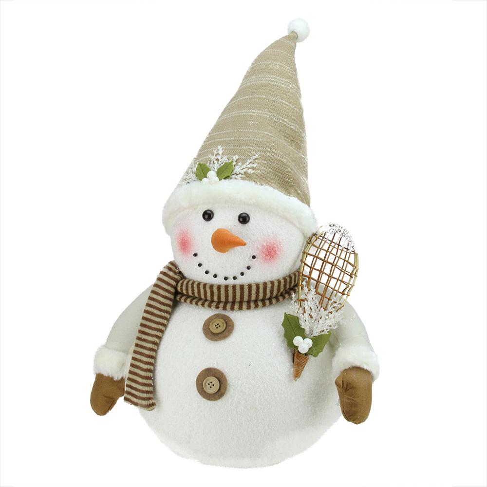 20" Brown and White Snowman with Snowshoes Christmas Tabletop Decor. Picture 1