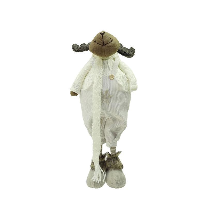 26" White and Brown Standing Boy Moose Christmas Tabletop Figure. Picture 1