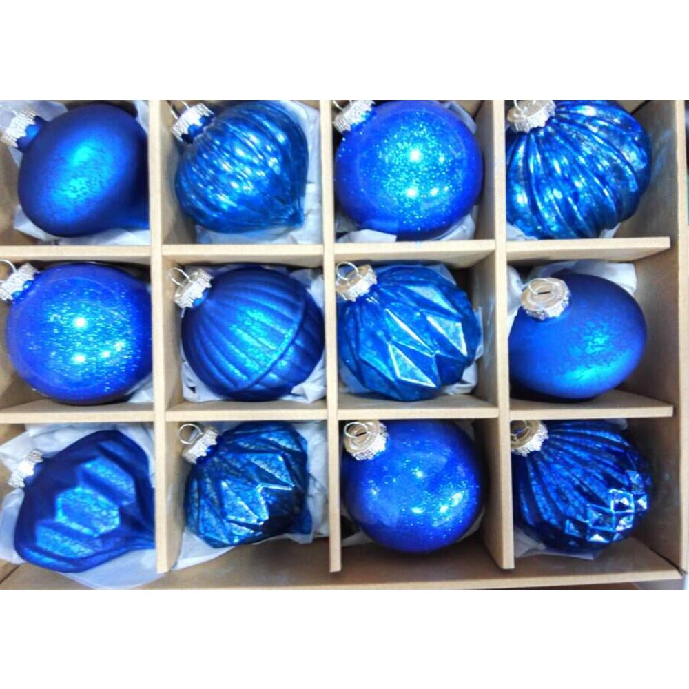 12ct Royal Blue Multi Finish with Various Shaped Christmas Ornaments 3.75". Picture 3