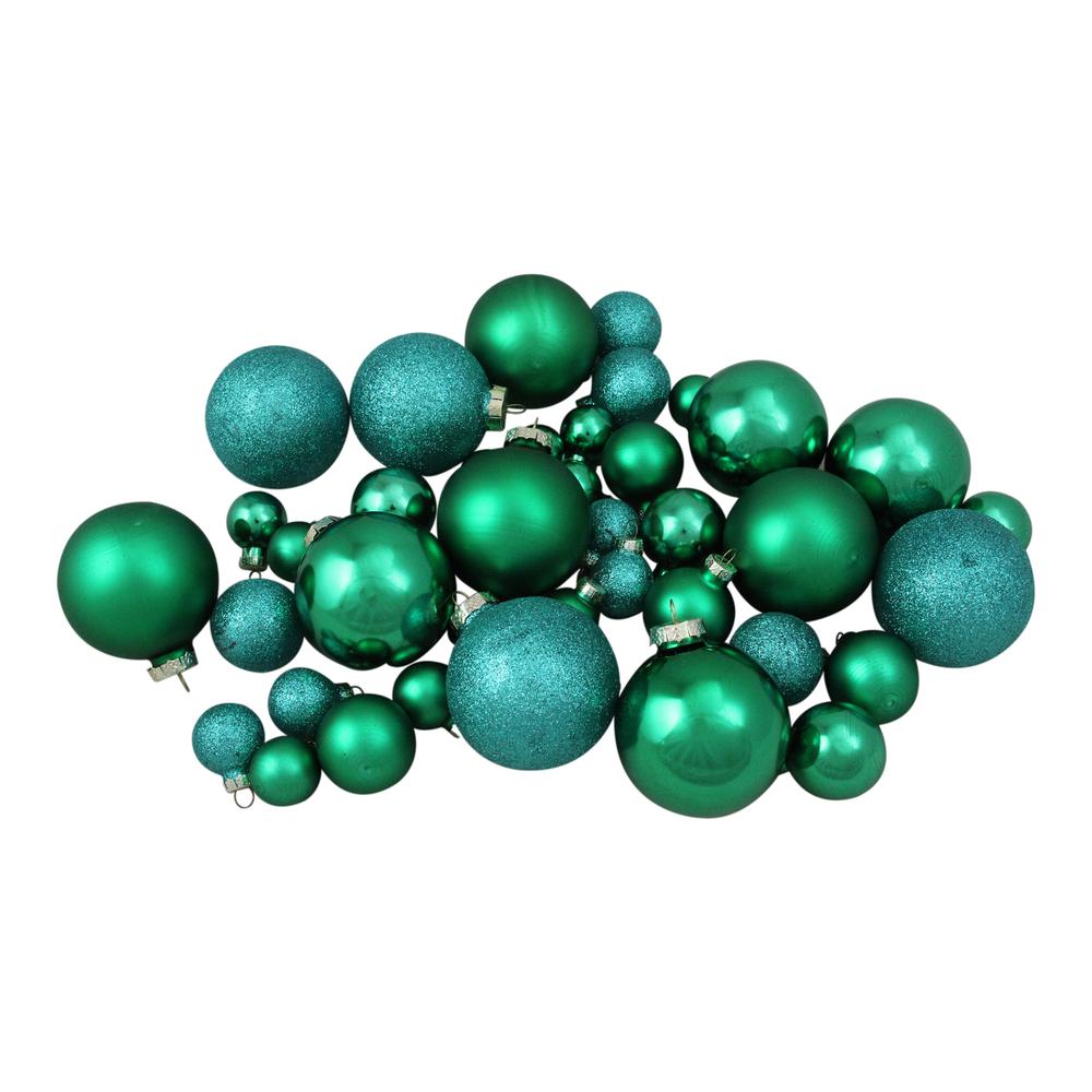 40ct Green 2- Finish Multiple Size Glass Ball Christmas Ornaments. Picture 1