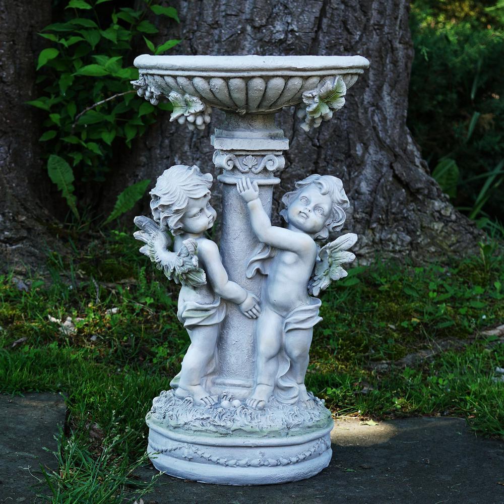 19.5" Cherub Angels Pedestal Bird Bath Outdoor Garden Statue. Picture 2