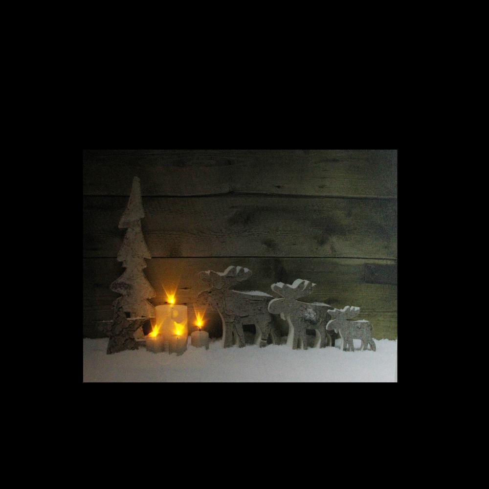 LED Lighted Flickering Candles and Winter Wooden Moose Canvas Wall Art 12" x 15.75". Picture 3