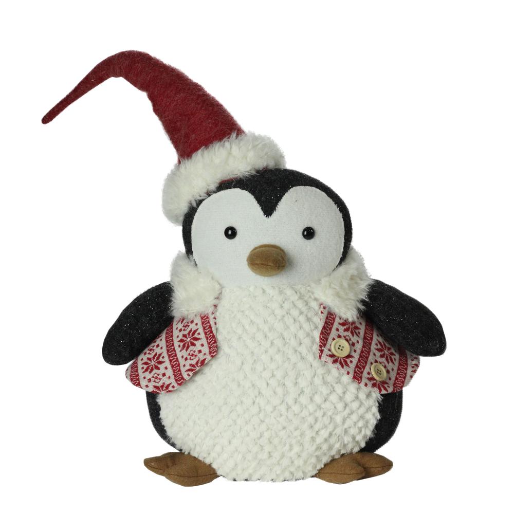 18" White and Black Large Plush Penguin in Nordic Snowflake Vest Christmas Figure. Picture 1