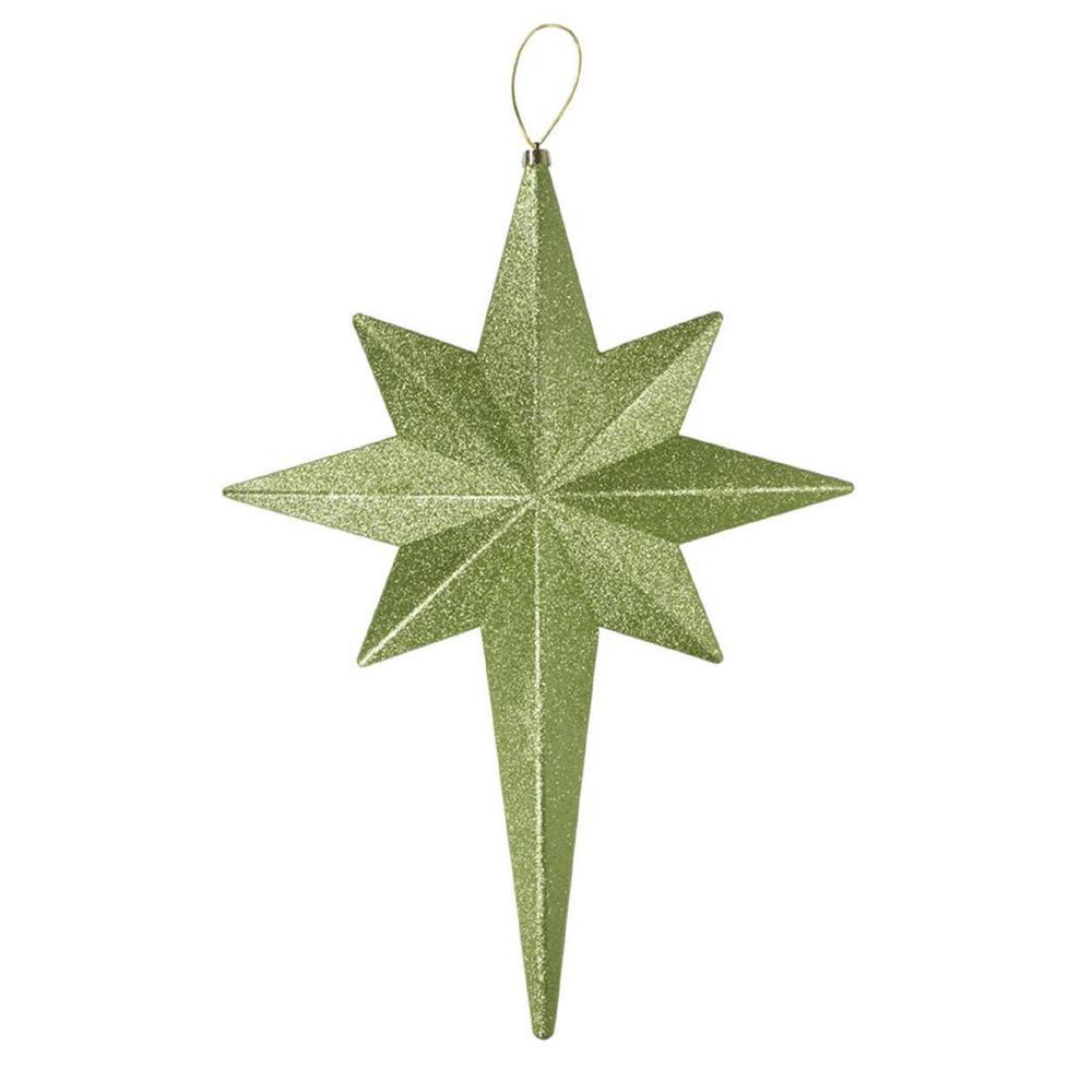 20" Green Kiwi Glittered Bethlehem Star Shatterproof Christmas Ornament. Picture 1