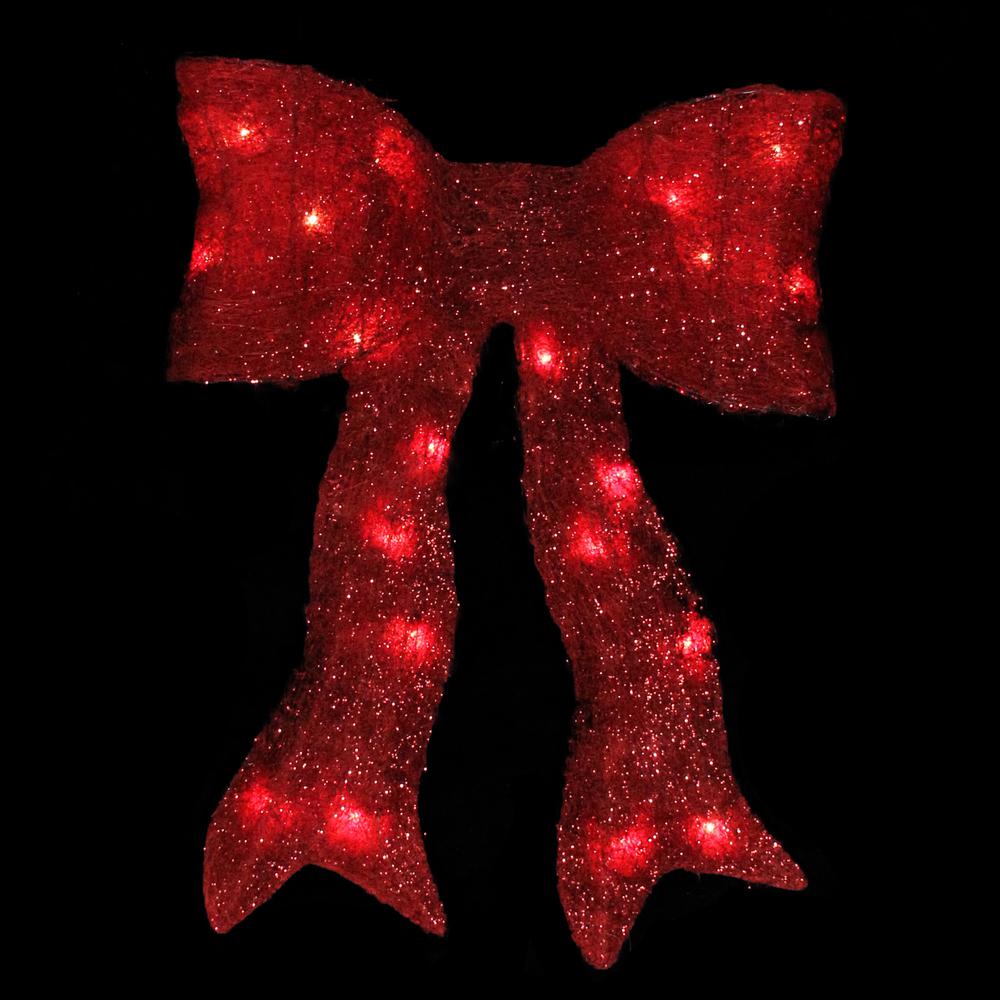 24" Sparkling Red Lighted Sisal Bow Christmas Outdoor Decoration. Picture 2
