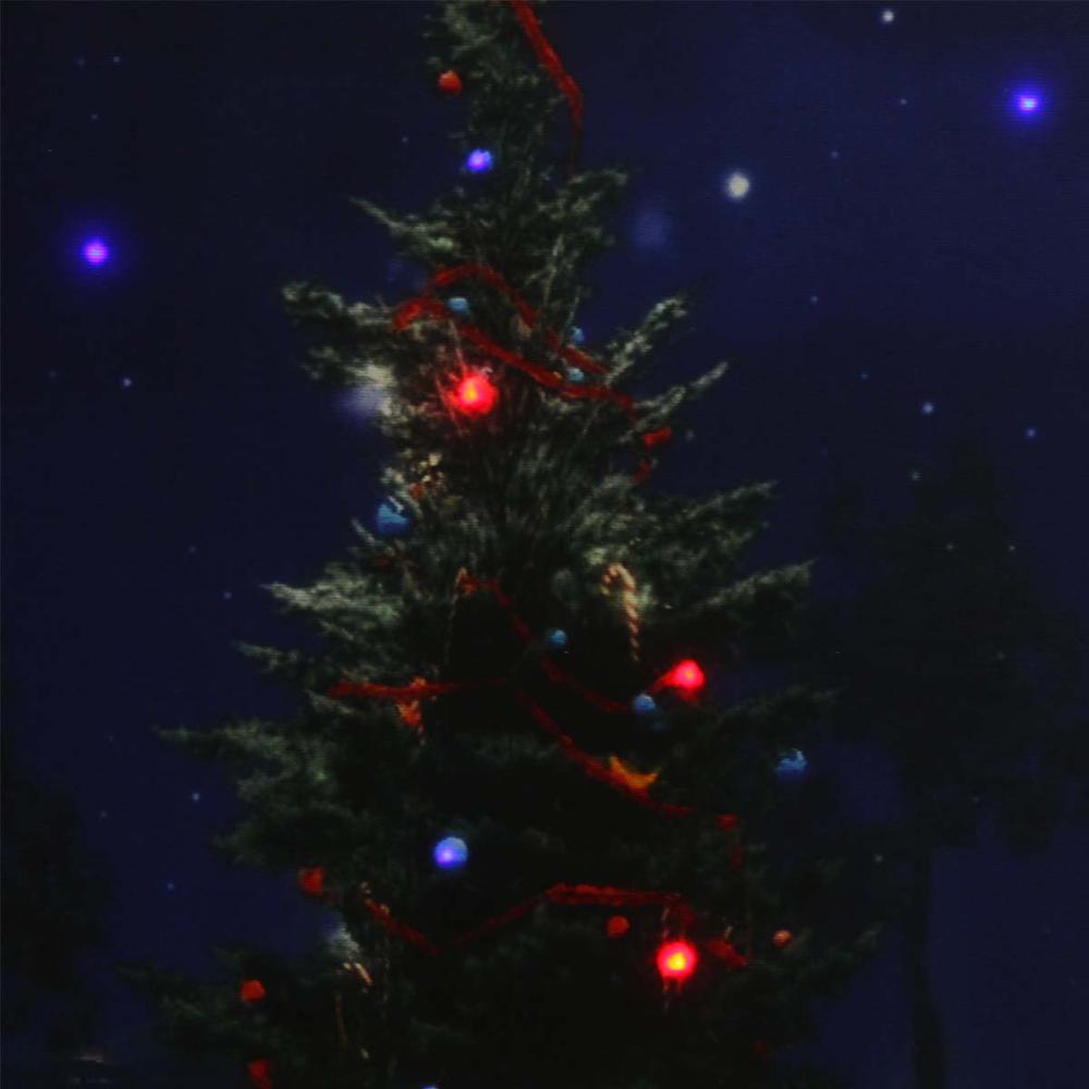 LED Lighted Decorated Christmas Tree at Night with Stars Canvas Wall Art 15.75" x 19.5". Picture 3
