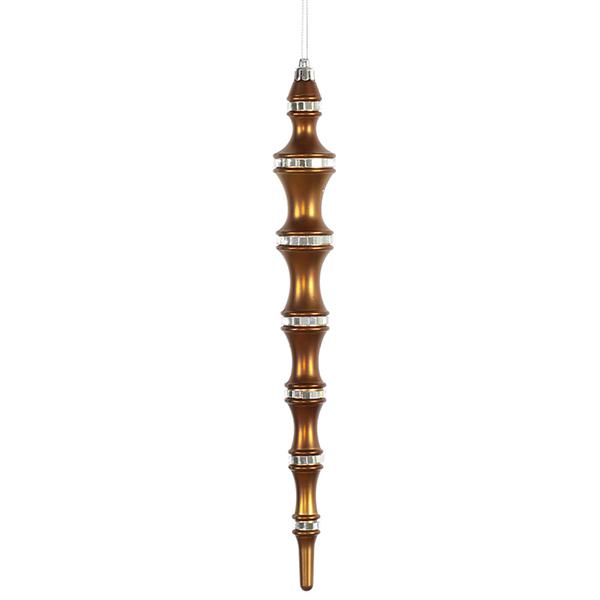 4ct Brown Shatterproof Shiny Icicle Christmas Finial Ornaments 12". Picture 1