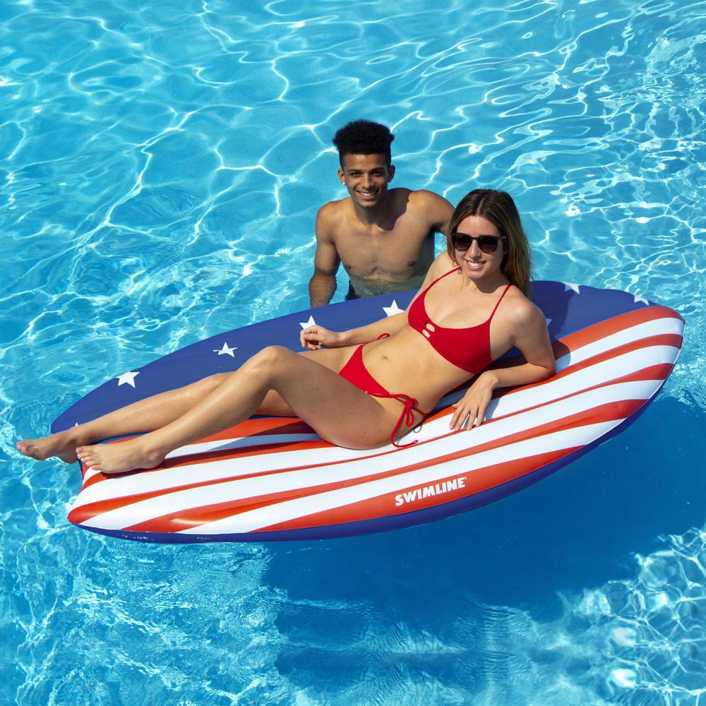 73" Americana Surfboard Shaped Inflatable Swimming Pool Lounge Float. Picture 3