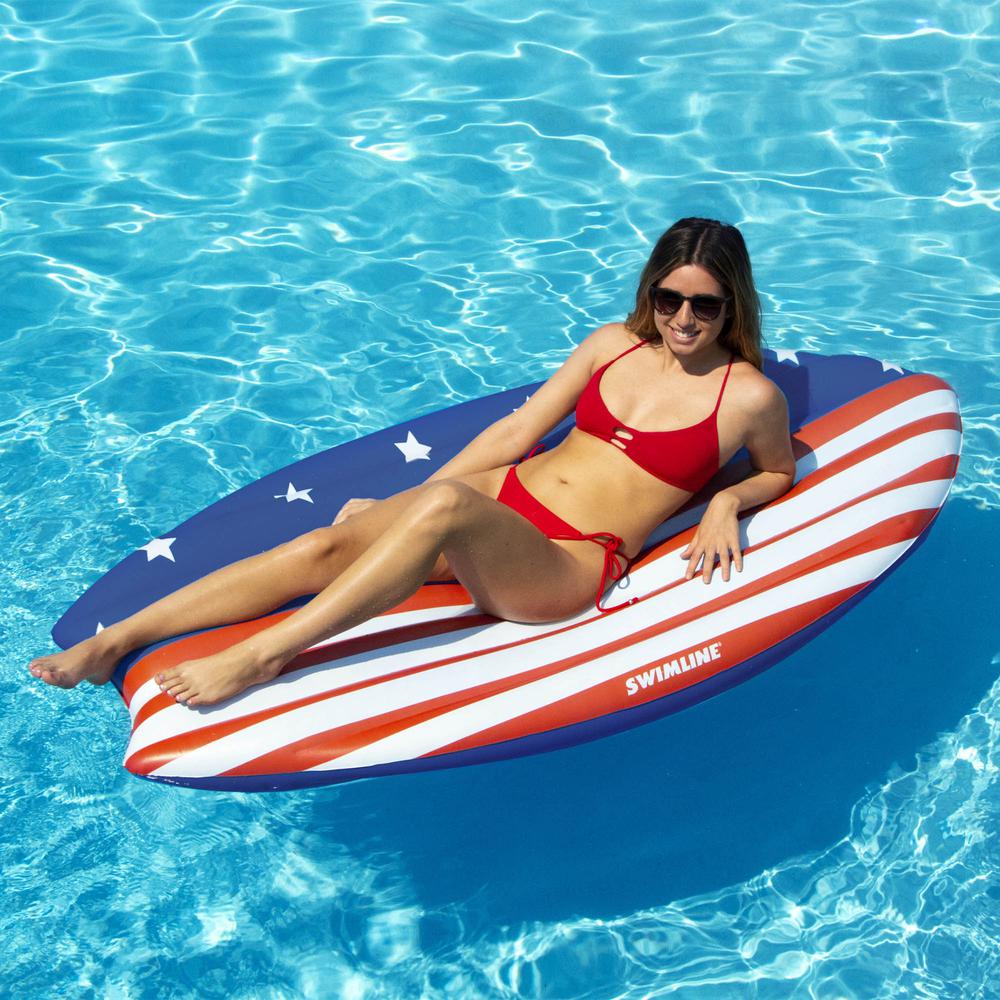 73" Americana Surfboard Shaped Inflatable Swimming Pool Lounge Float. Picture 4