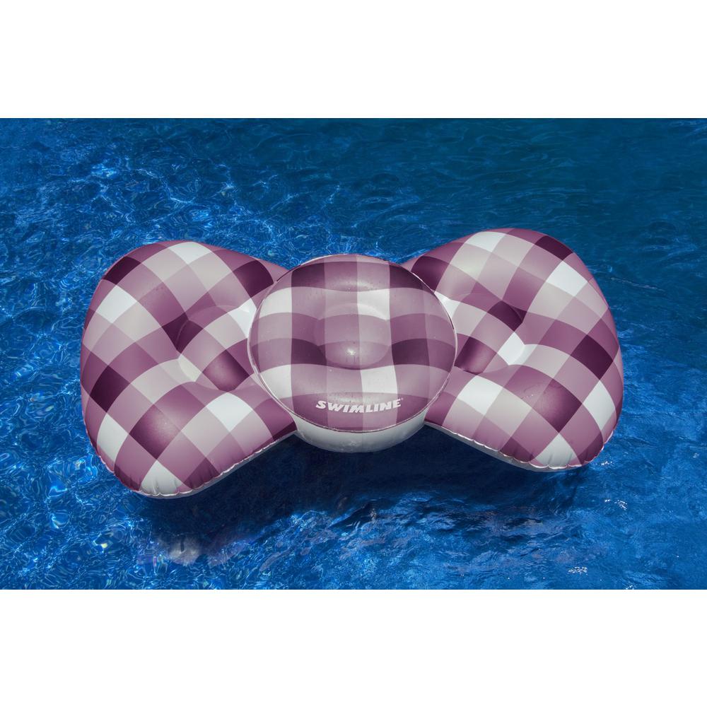 Inflatable Purple and White Checkered Bow Tie Lounge Swimming Pool Float. Picture 2