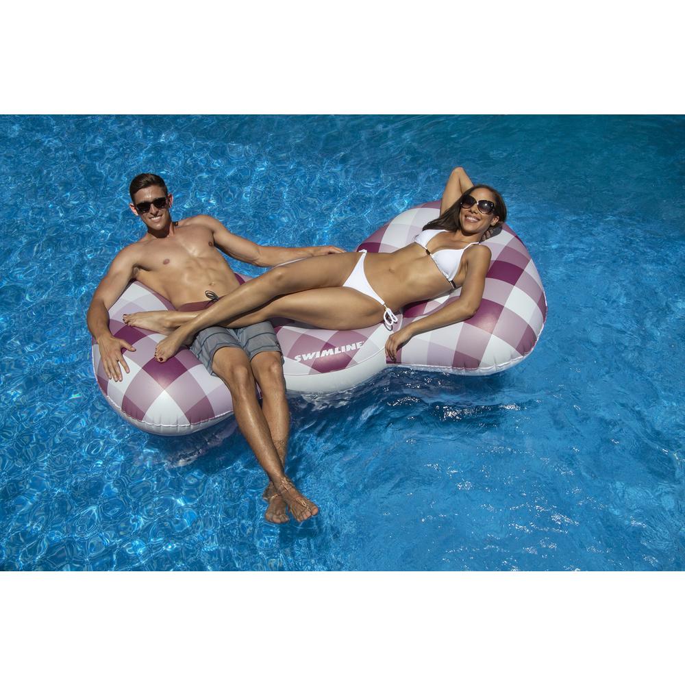 Inflatable Purple and White Checkered Bow Tie Lounge Swimming Pool Float. Picture 3