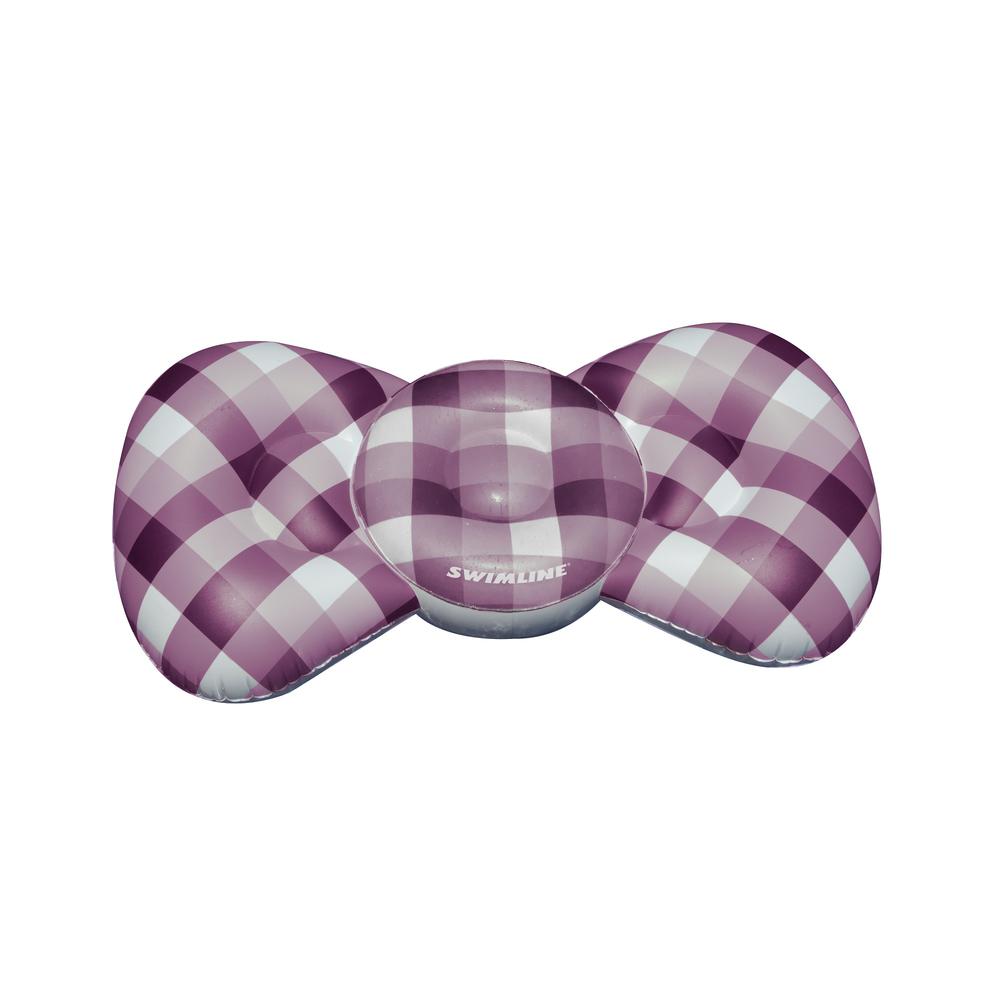Inflatable Purple and White Checkered Bow Tie Lounge Swimming Pool Float. Picture 1