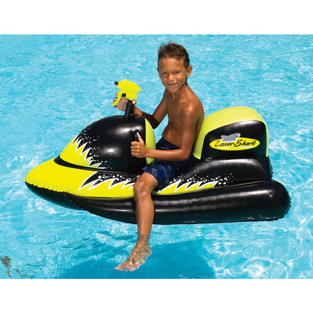 51" Yellow and Black Shark Inflatable Wet-Ski Pool Squirter with Gripped Handles. Picture 4