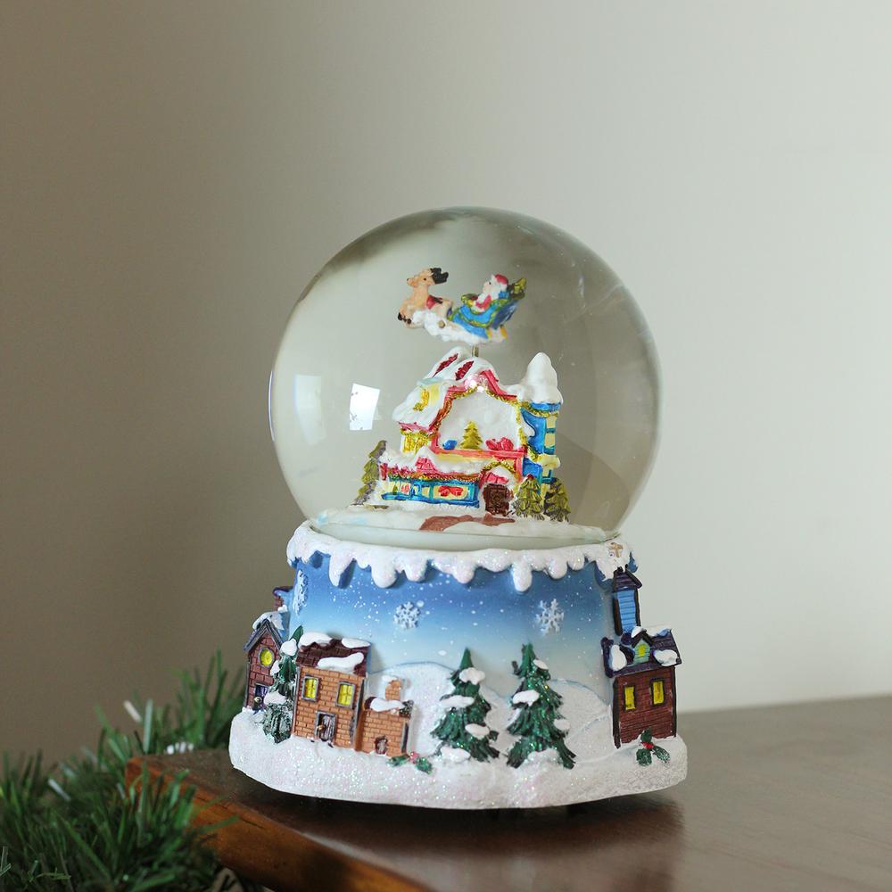 5.5" Santa Claus on Sleigh Snowy Village Musical Christmas Snow Globe. Picture 2