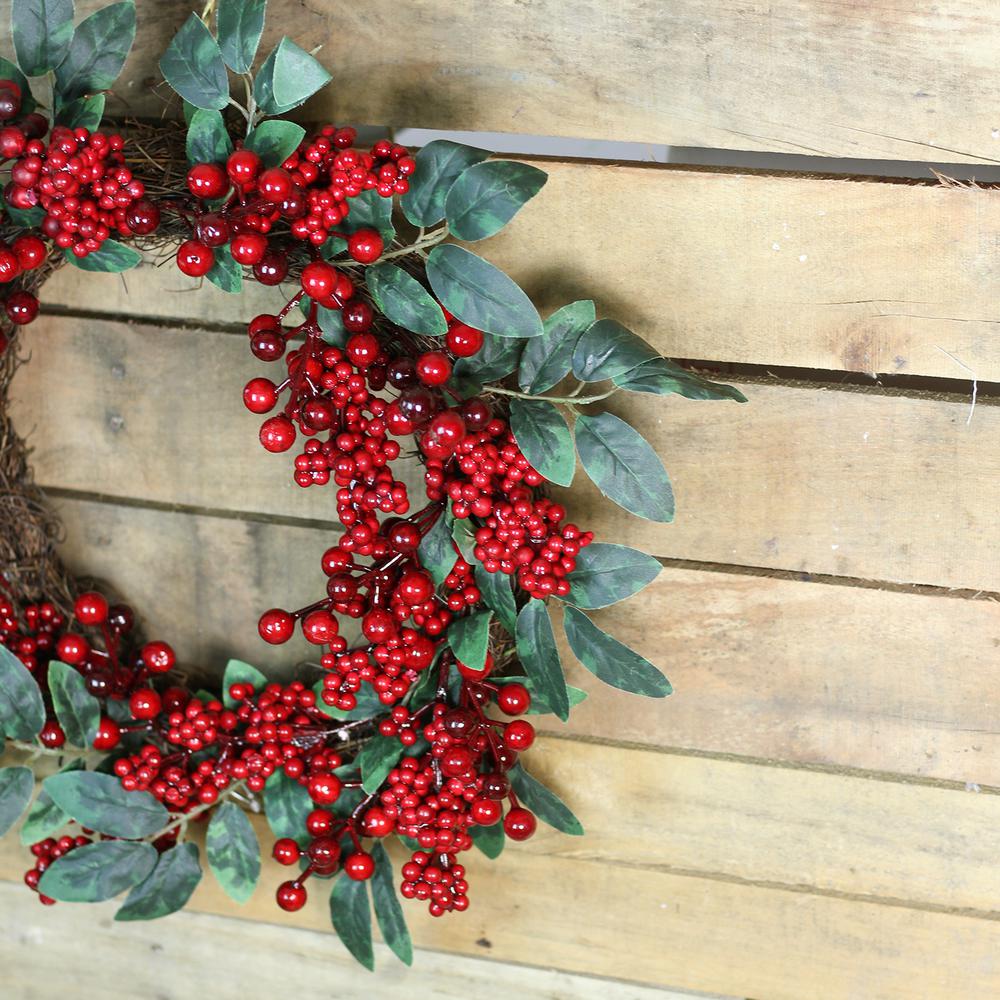 Red Berries and Two-Tone Green Leaves Christmas Wreath - 18-Inch Unlit. Picture 7