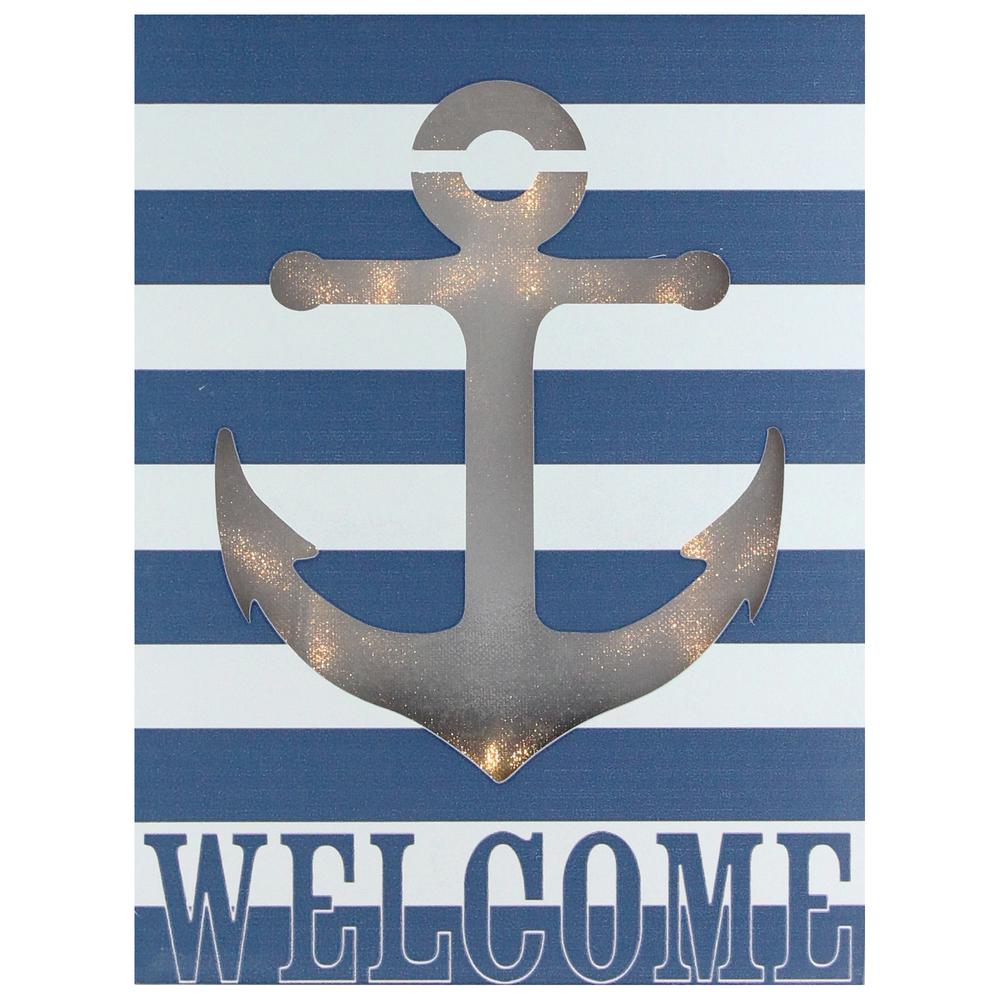 LED Lighted Blue and White Striped â€œWelcome" Anchor Cut Out Wall Art 9.75". The main picture.