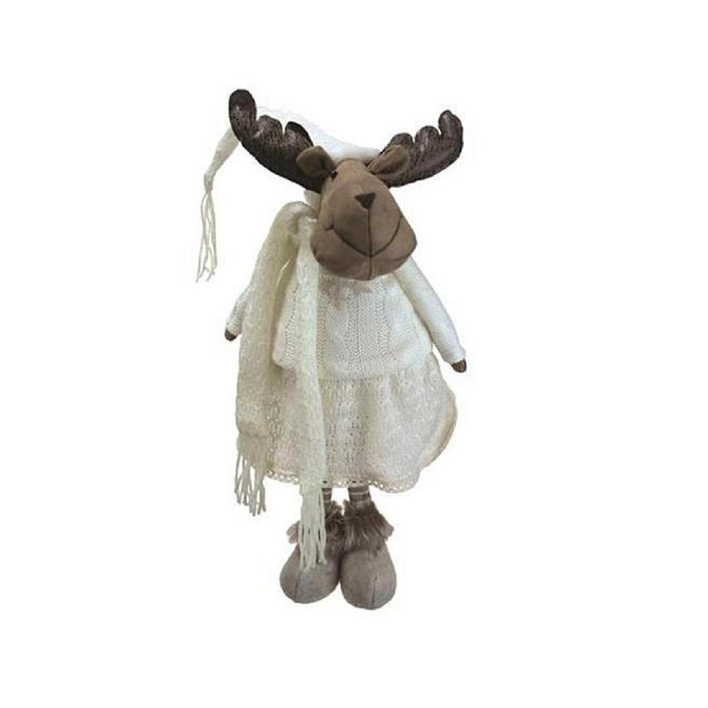 26" White and Brown Standing Girl Moose Christmas Tabletop Figurine. Picture 1