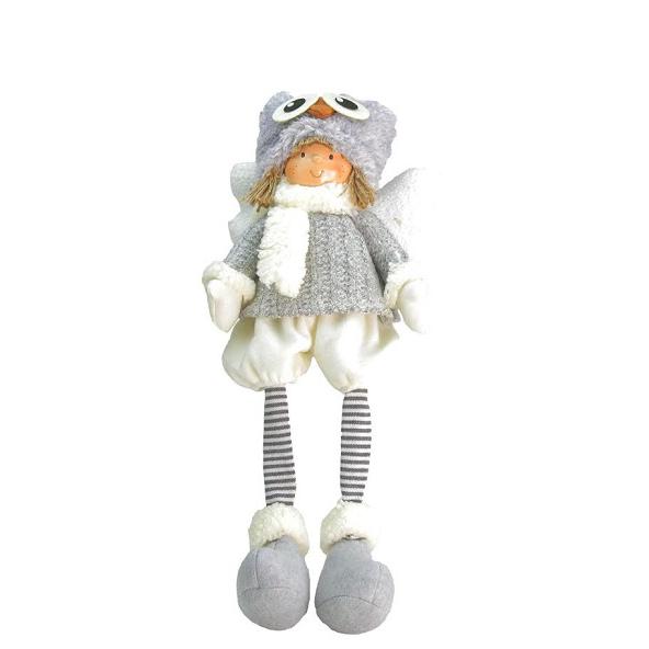 21" Gray Sitting Boy Angel with Dangling Legs and Owl Hat Tabletop Figurine. Picture 1