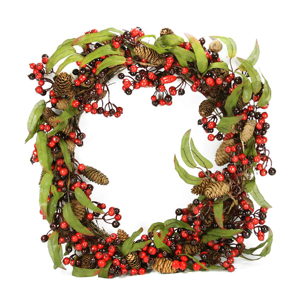 Red Berry and Pine Cone Artificial Christmas Wreath - 24-Inch  Unlit. The main picture.