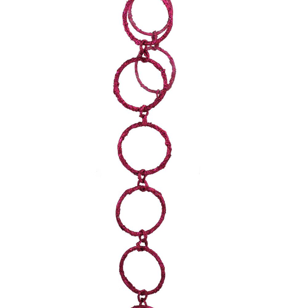 5' x 1.75" Pink Sparkling Glitter Round Circle Chain Artificial Christmas Garland - Unlit. The main picture.