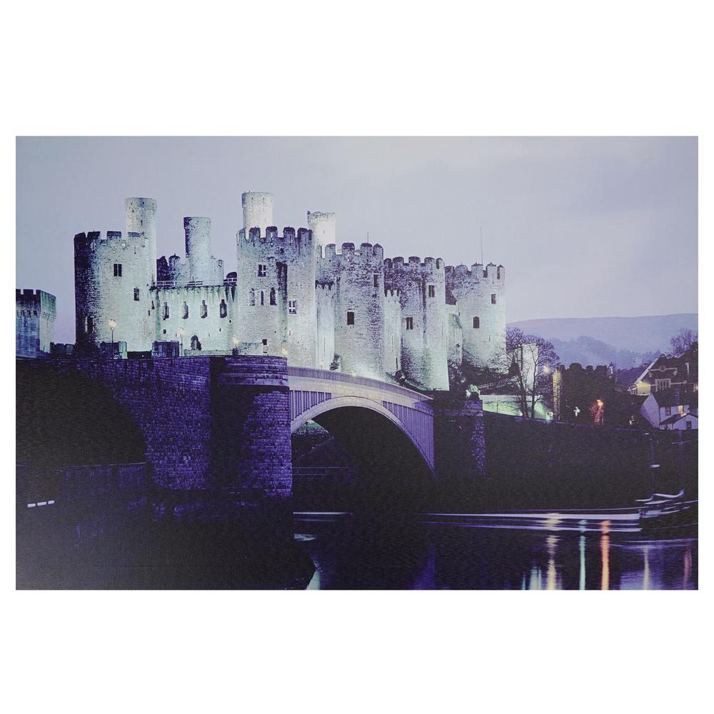 LED Lighted Conwy Castle in Wales Scene Canvas Wall Art 15.75" x 23.5". Picture 1